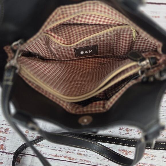 The Sak Black Leather Purse Tote Dual Handle Crossbody Timeless Classic Bag - Picture 7 of 16